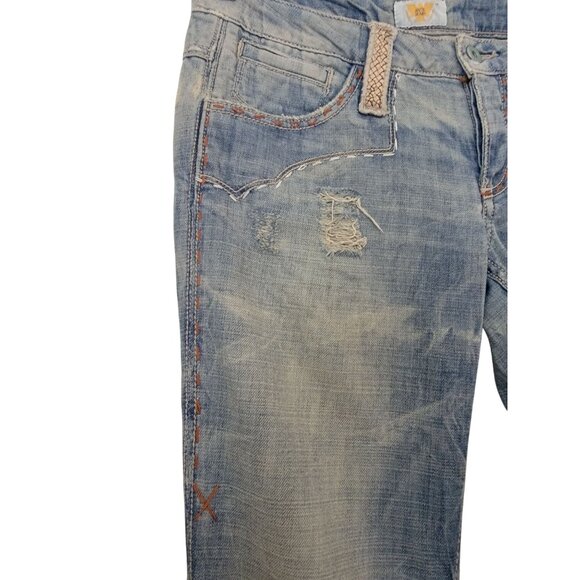 Y2K ANTIK DENIM Distressed Bootcut Low Rise Jeans Weave Pattern Women's Size 27 - Picture 4 of 12
